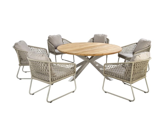 Yoi Bara 7-delige low dining set salix frame salix rope  flax beige kussenset