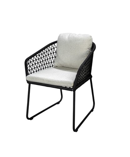 Yoi Bara dining chair black frame black rope  wool white boucle kussenset