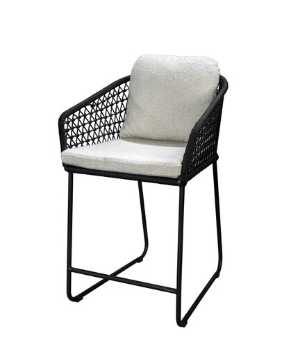 Yoi Bara high dining chair black frame black rope  wool white boucle kussenset