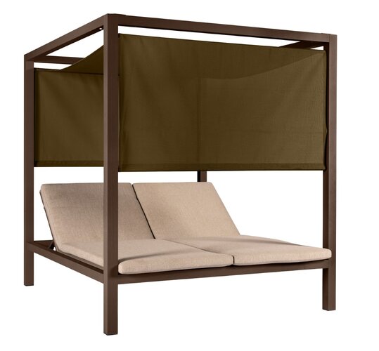Yoi Cabana double lounger bronze met dak - flax beige boucle kussen AW - afbeelding 3