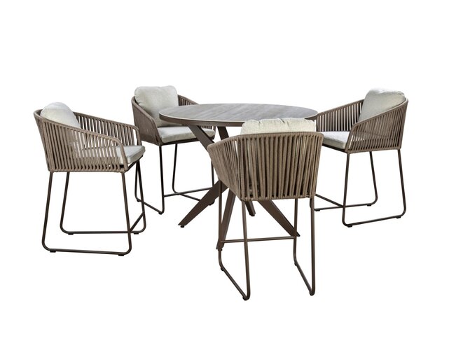 Yoi Calera 5-delige high dining set bronze frame coffee rope ecru boucle kussenset