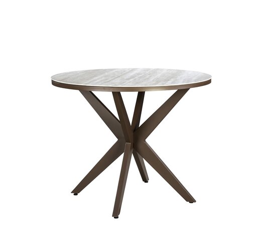 Yoi Calma high dining tuintafel 120cm rond  bronze - keramiek travertin