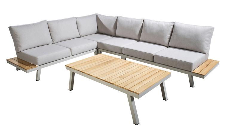 Yoi Furago platform loungeset XL salix incl tafel - flax beige kussenset