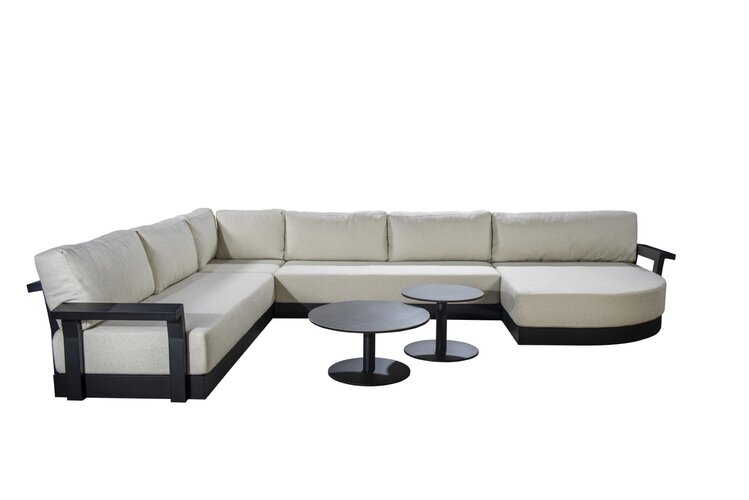 Yoi Millor loungebank xl met daybed left black 460x325cm - kussenset ecru boucle ( incl tafels )