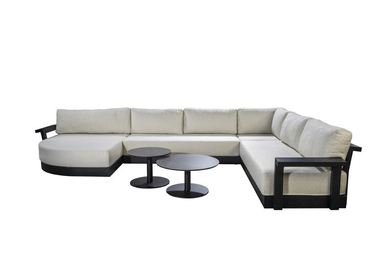 Yoi Millor loungebank xl met daybed right black 460x325cm - kussenset ecru boucle ( incl tafels )