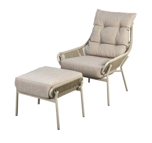 Yoi Nogales loungechair + footstool salix - kussenset flax beige aw