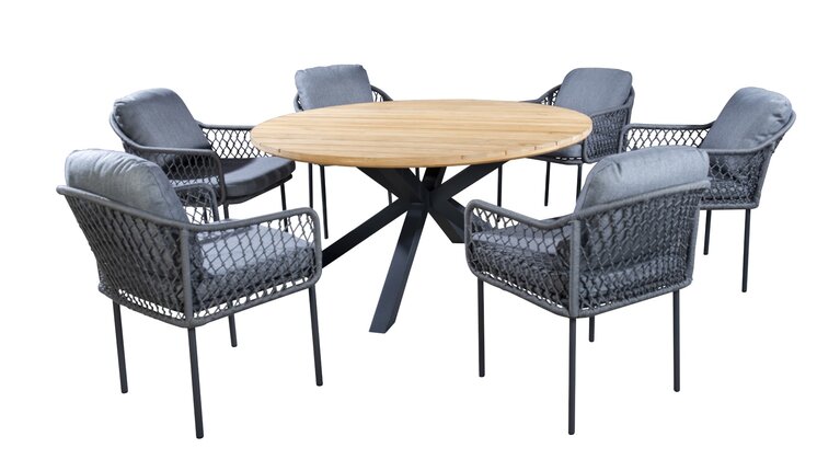 Yoi Rocha dining chair dark grey frame grey rope  mixed grey kussenset op=op - afbeelding 2