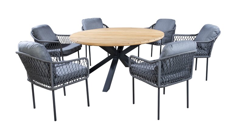 Yoi Rocha dining chair dark grey frame grey rope  mixed grey kussenset  - afbeelding 2