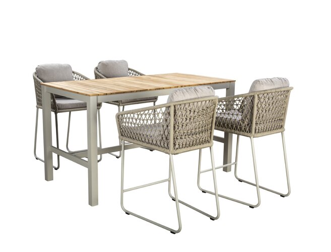 Yoi Vedella 5-delige high dining set salix frame salix rope  flax beige zitkussen