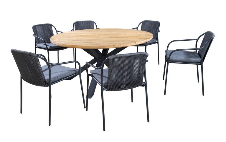 Yoi Vedella 7-delige dining set dark grey - teak
